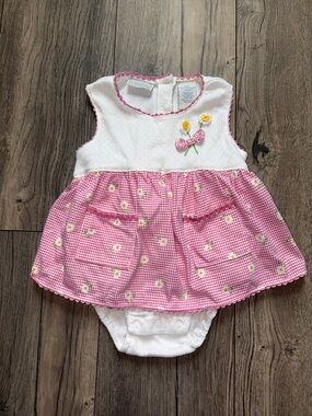Vintage Basic Editions Pink Daisy Baby Dress Onesie Size 24 Months